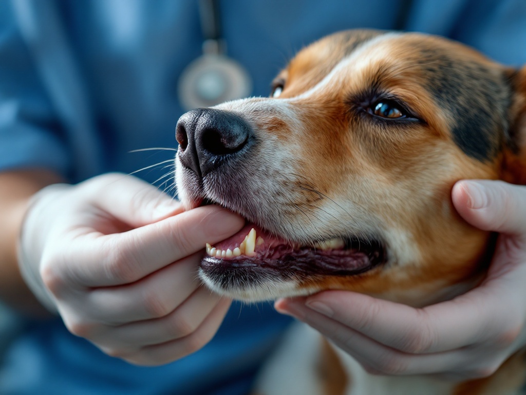 Veterinarian checking a dog's gum colour during emergency triage
